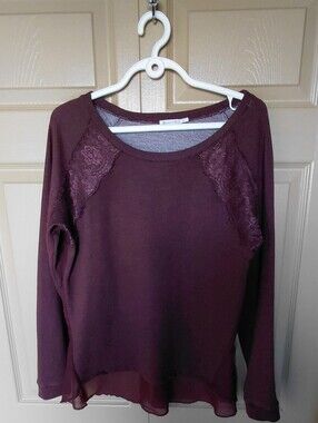 Ricki's Plum Lace-Shoulder Long Sleeve Top